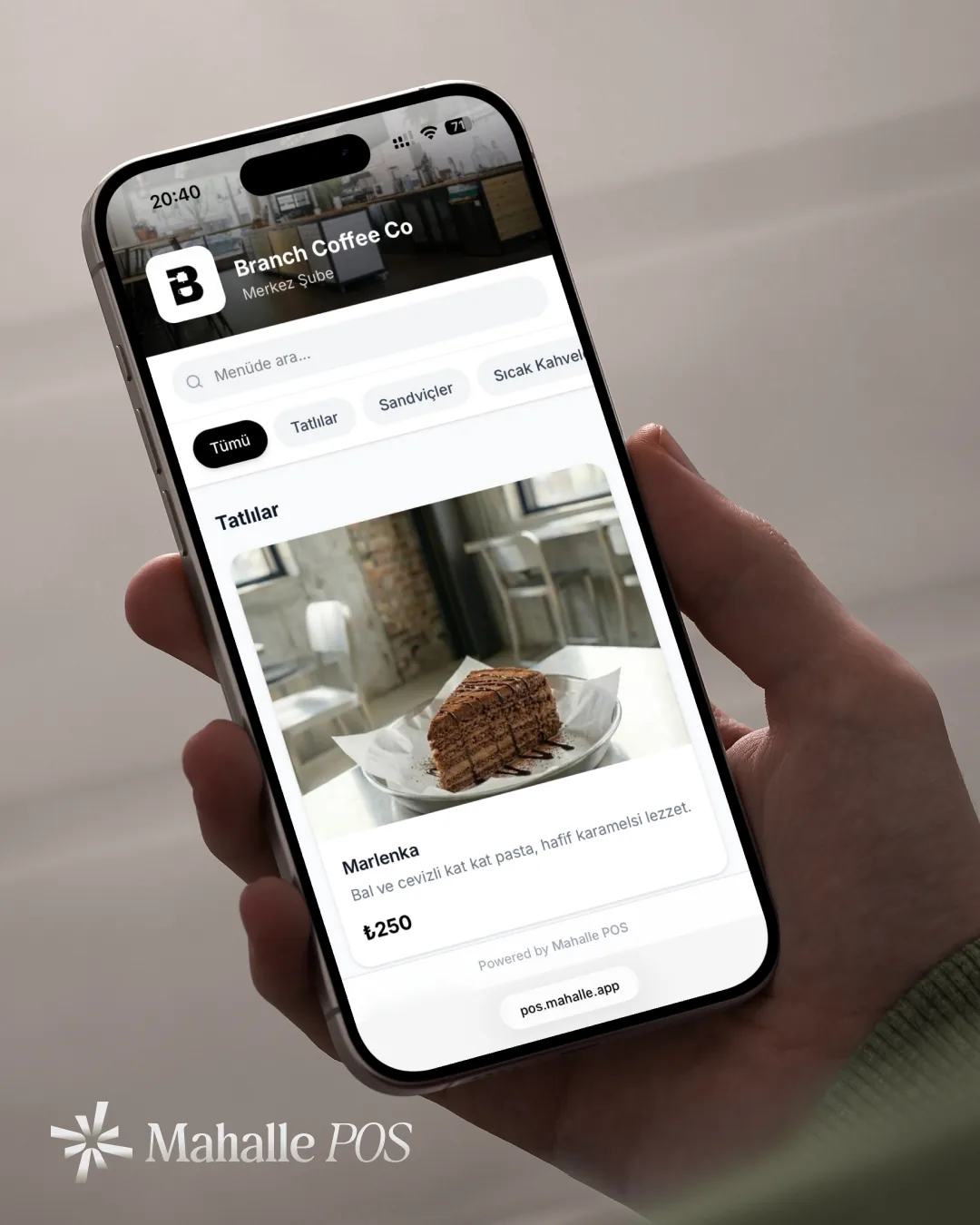 Bir müşterinin telefonunda açılan Mahalle POS QR menüsü